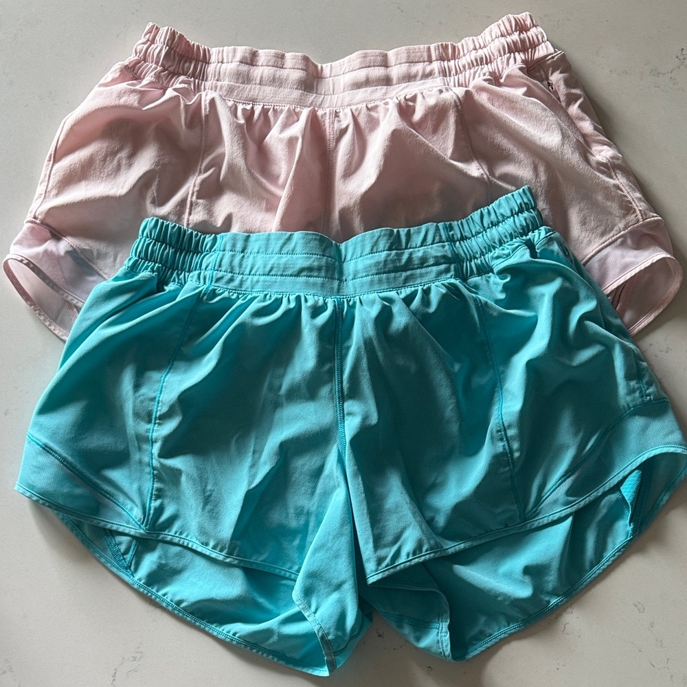 2 pairs of lulu lemon athletica shorts - baby pink and blue